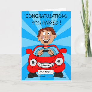 Glücklicher Mann besteht Führerscheinprüfung Karte