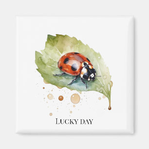 Glücklicher Marienkäfer auf einem Blatt Magnet