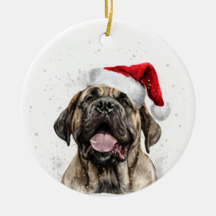Glücklicher Mastiff-Hund Weihnachten Personalisier Keramik Ornament