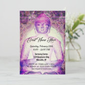 Glücklicher meditierender lila Buddha Einladung (Stehend Vorderseite)