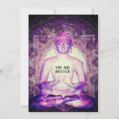 Glücklicher meditierender lila Buddha Einladung (Rückseite)