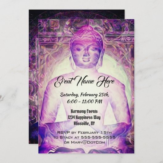 Glücklicher meditierender lila Buddha Einladung (Vorne/Hinten)