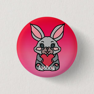 Glücklicher minimalistischer Hase mit einem Herzen Button
