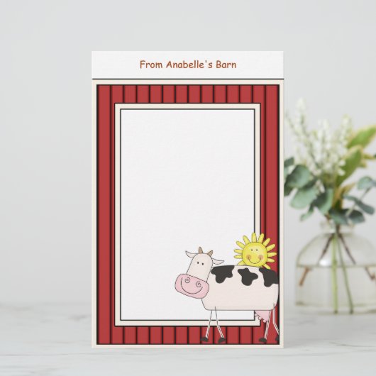 Glücklicher MolkereiKuhstall-roter Rahmen scherzt Briefpapier (Stehend Vorderseite)