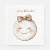 Glücklicher Mond mit Schleifen Geburtstag Serviette (Vorderseite)
