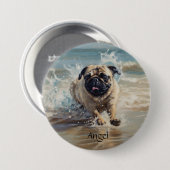 Glücklicher Mops am Strand individuell anpassbar Button (Vorne & Hinten)