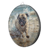 Glücklicher Mops am Strand individuell anpassbar Dartscheibe (Vorderseite rechts)