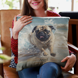 Glücklicher Mops am Strand individuell anpassbar Kissen