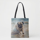Glücklicher Mops am Strand individuell anpassbar Tasche (Vorderseite)