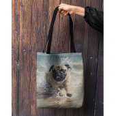 Glücklicher Mops am Strand individuell anpassbar Tasche