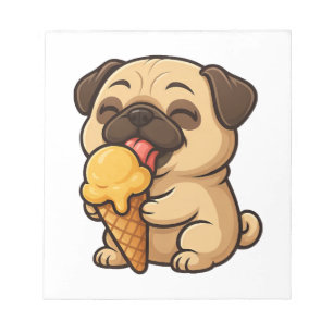 Glücklicher Mops mit Eis Sommer Cartoon Notizblock