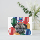 Glücklicher Mops zum Geburtstag Postkarte (Stehend Vorderseite)