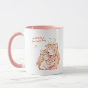 Glücklicher Muttertag Becher – Süße Katze & Blumen Tasse