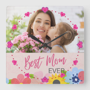 Glücklicher Muttertag, beste Mama je Quadratische Wanduhr