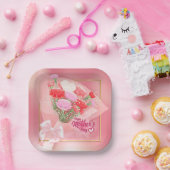 Glücklicher Muttertag Blumenbouquet | Rosa und Gol Pappteller (Party)