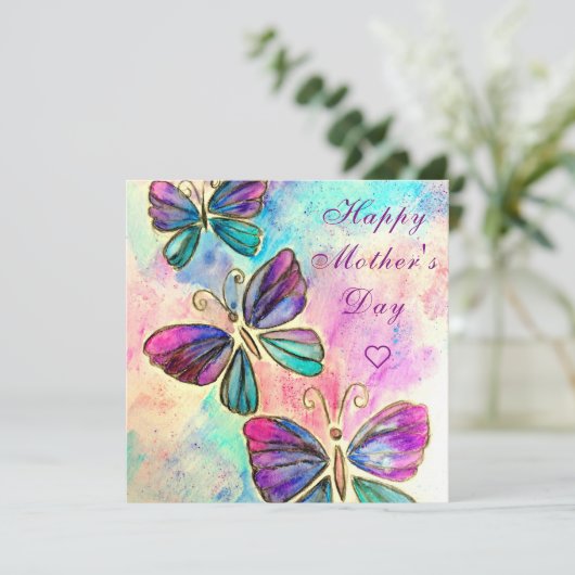 Glücklicher Muttertag - farbenfrohe Schmetterlinge (Stehend Vorderseite)