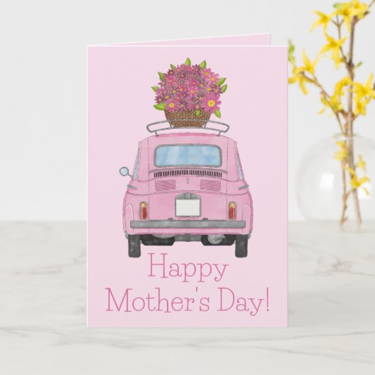 Glücklicher Muttertag Fiat 500 Karte (Gelbe Blume)