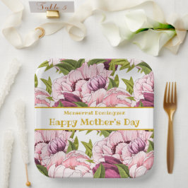 Glücklicher Muttertag Gold Name Rosa Peony Floral Pappteller