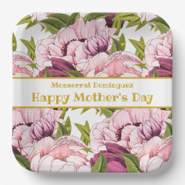 Glücklicher Muttertag Gold Name Rosa Peony Floral Pappteller