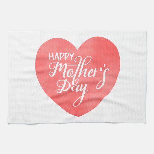 Glücklicher Muttertag im rosa Herz, Aquarellherz Geschirrtuch (Horizontal)
