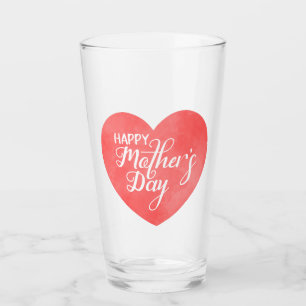 Glücklicher Muttertag im rosa Herz, Aquarellherz Glas