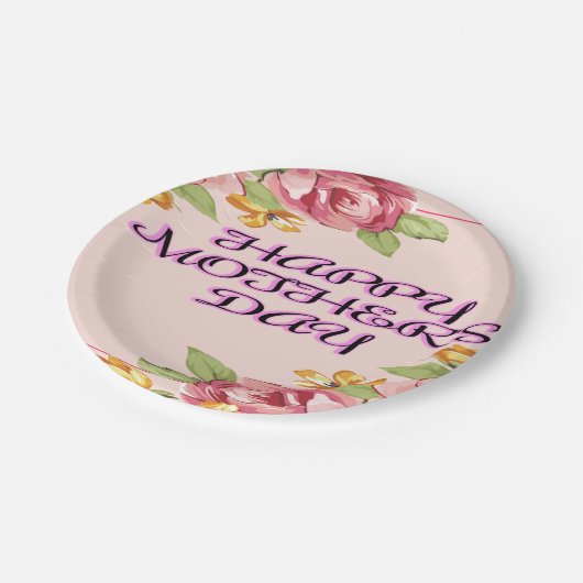 Glücklicher Muttertag mit Blume Pappteller (Schrägansicht)