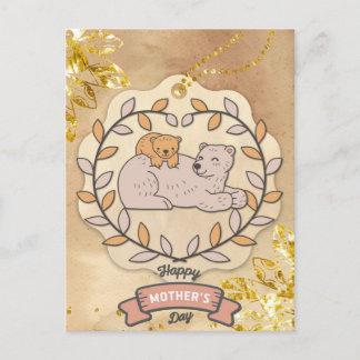 Glücklicher Muttertag Niedlich Spaß Bären und Cup Postkarte