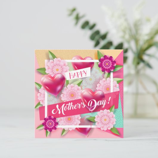 Glücklicher Muttertag Schöne Blume Einladung (Stehend Vorderseite)