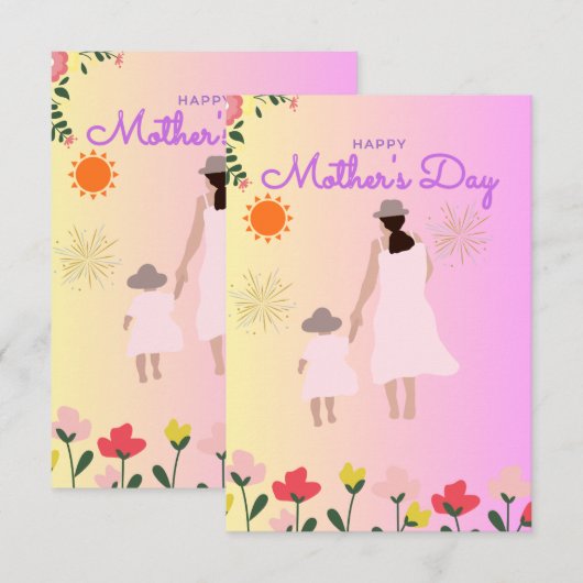 Glücklicher Muttertag Silhouette Karte – Mutter & (Vorne/Hinten)