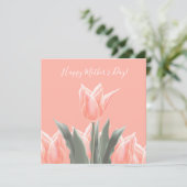Glücklicher Muttertag! Stilvolle Peach Tulips Blum Einladung (Stehend Vorderseite)