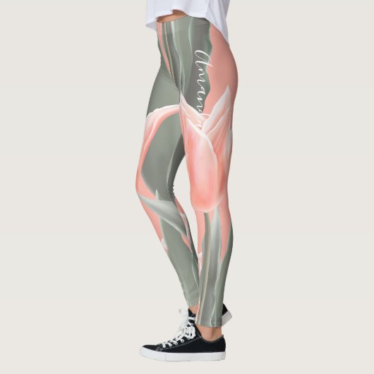 Glücklicher Muttertag! Stilvolle Peach Tulips Blum Leggings (Links)