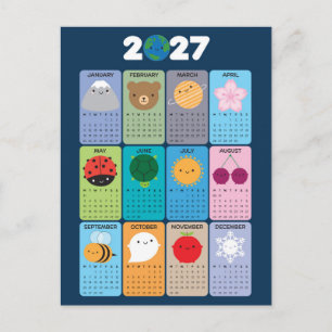 Glücklicher Natur Kawaii 2027 Kalender Postkarte