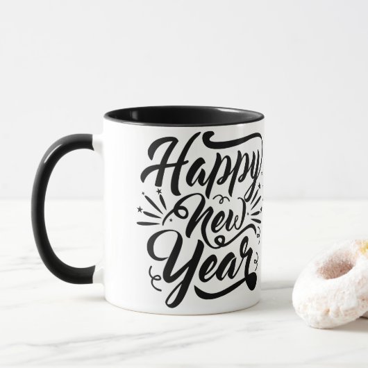 Glücklicher Neujahrskaffee Tasse (Mit Donut)
