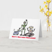 Glücklicher niedlicher Roboter-Cartoongeburtstag Karte (Gelbe Blume)