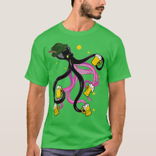 Glücklicher Oktopus mit Bier deutscher Mütze lusti T-Shirt