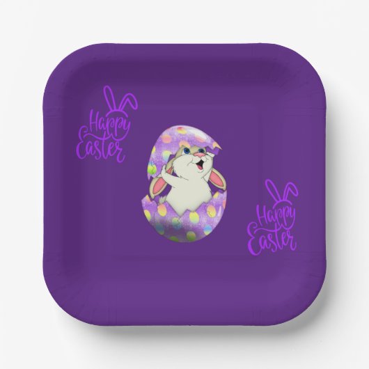 "GLÜCKLICHER OSTER" RABBIT, DER AUS EINEM FARBEN E PAPPTELLER (Vorderseite)