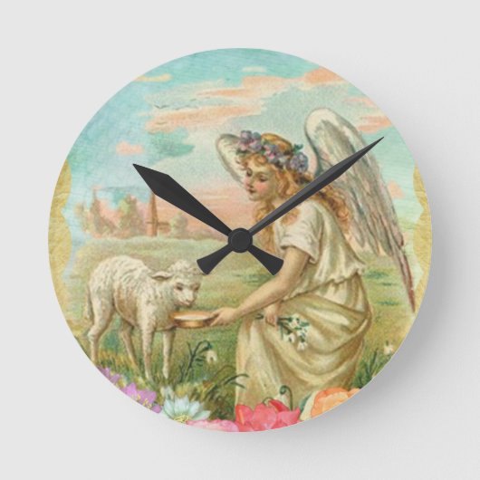 glücklicher Ostergel Runde Wanduhr (Vorderseite)