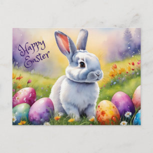 Glücklicher Osterhase auf der Wiese  Feiertagspostkarte