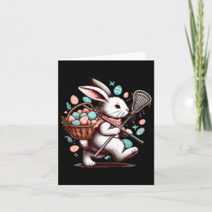 Glücklicher Osterhase beim Lacrosse spielen Ostere Karte