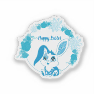 Glücklicher Osterhase  Cute Blue Kawaii Aufkleber