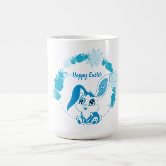 Glücklicher Osterhase Cute Blue Kawaii Kaffeetasse (Mittel)