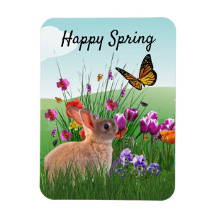 Glücklicher Osterhase im Blumengarten Magnet