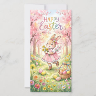Glücklicher Osterhase in einer Frühlingswiese  Feiertagskarte