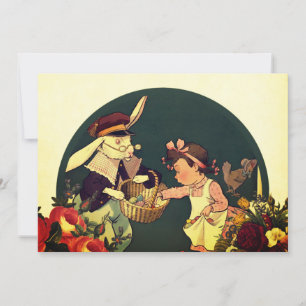 Glücklicher Osterhase mit einem Vintage-Osterkorb Feiertagskarte