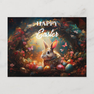 Glücklicher Osterhase mit Ostereiern Feiertagspostkarte