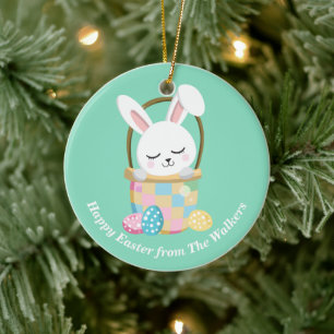 Glücklicher Osterhase Personalisiert Pastellgrün Keramik Ornament