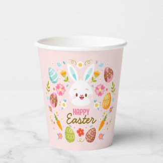 Glücklicher Osterhase Pink Floral Pappbecher