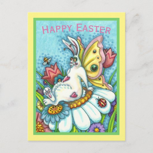 GLÜCKLICHER OSTFLUTTERBUN-RABBIT, FUNNY BUNNY FAIR POSTKARTE (Vorderseite)