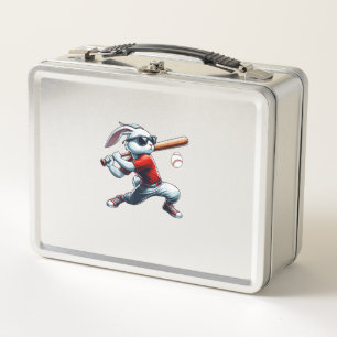 Glücklicher Osthase Jungen spielen Baseball Ostern Metall Brotdose