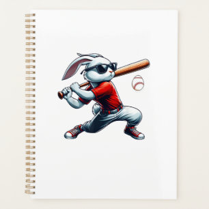 Glücklicher Osthase spielt Baseball Ostern Jungen Planer